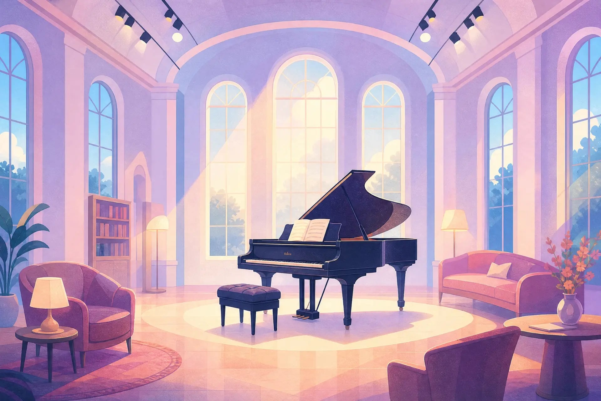 Illustration eines Klavierraums
