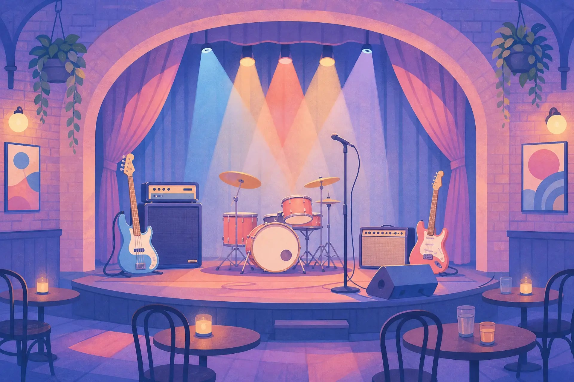 Illustration eines kleinen Musikclubs